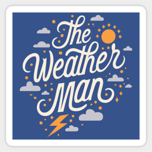 The Weather Man Cursive Sun Clouds And Lightning Design Sticker